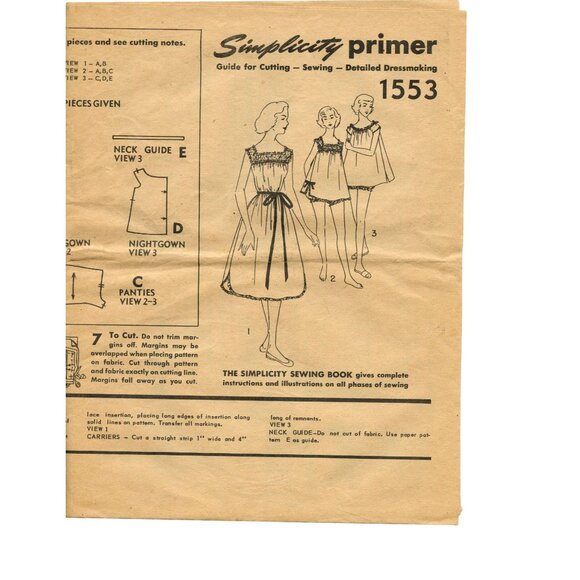 Simplicity 1553 Sewing Pattern Size 16 Bust 34 Junior Misses Nightgown & Panties - Picture 7 of 8